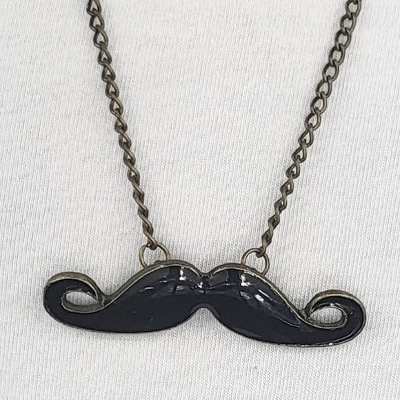 NWOT Black Enamel Mustache Necklace - Picture 1 of 1